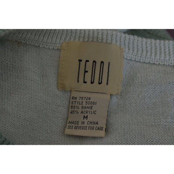 Vintage 90s ramie/acrylic Green Floral Knit‎ Top size M - Picture 8 of 10